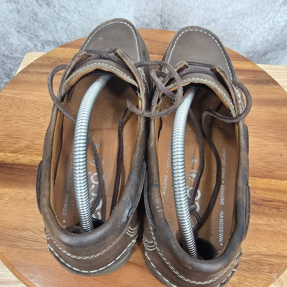 Ecco Boat Shoes Mens EU 44 US 10 - 10.5 Brown Leather‎ Slip On Loafers Casual